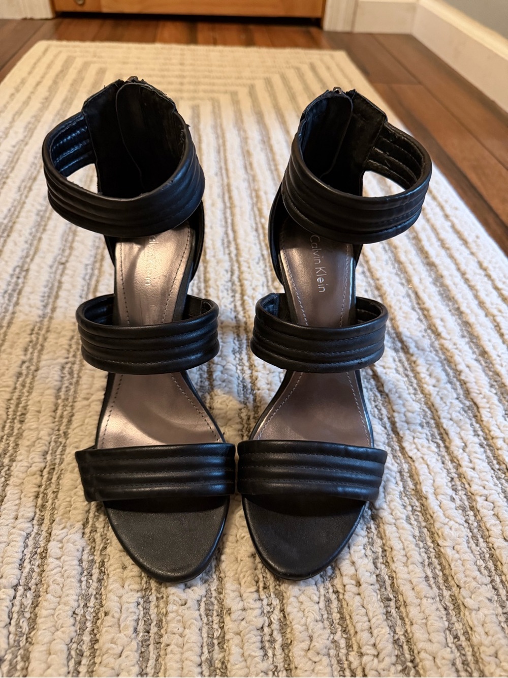 Calvin Klein Black Multi-Strap Ankle Wrap Heels